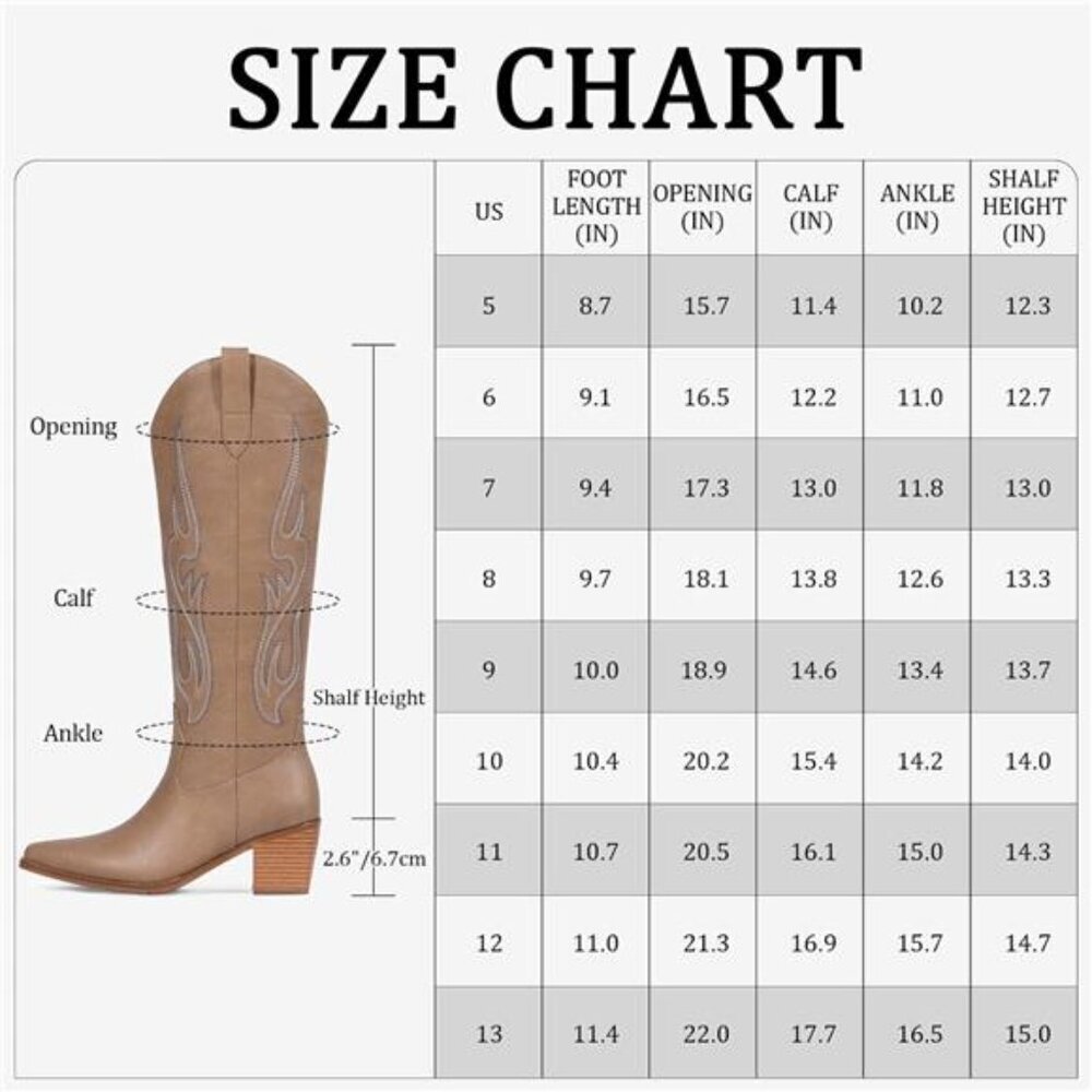 NEW Western Cowboy Boots for Women - Knee High Wide Calf Cowgirl Boots - Picture 6 of 6